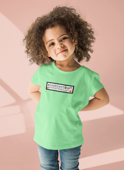 "mischievious?* possibly maybe...yes". Funny Youth Tee – Playful Rainbow DangerRats- Graphic Shirt