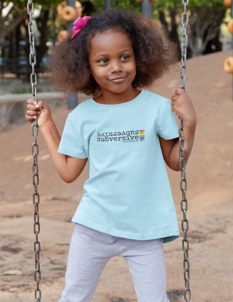 "subversive" Youth T-Shirt-A Statement Tee-Playful Upright & Upside Down Graphic-Rainbow Ninja Rat Graphic